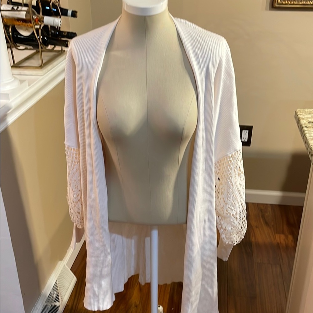 Express White Crochet-Sleeve Open Cardigan